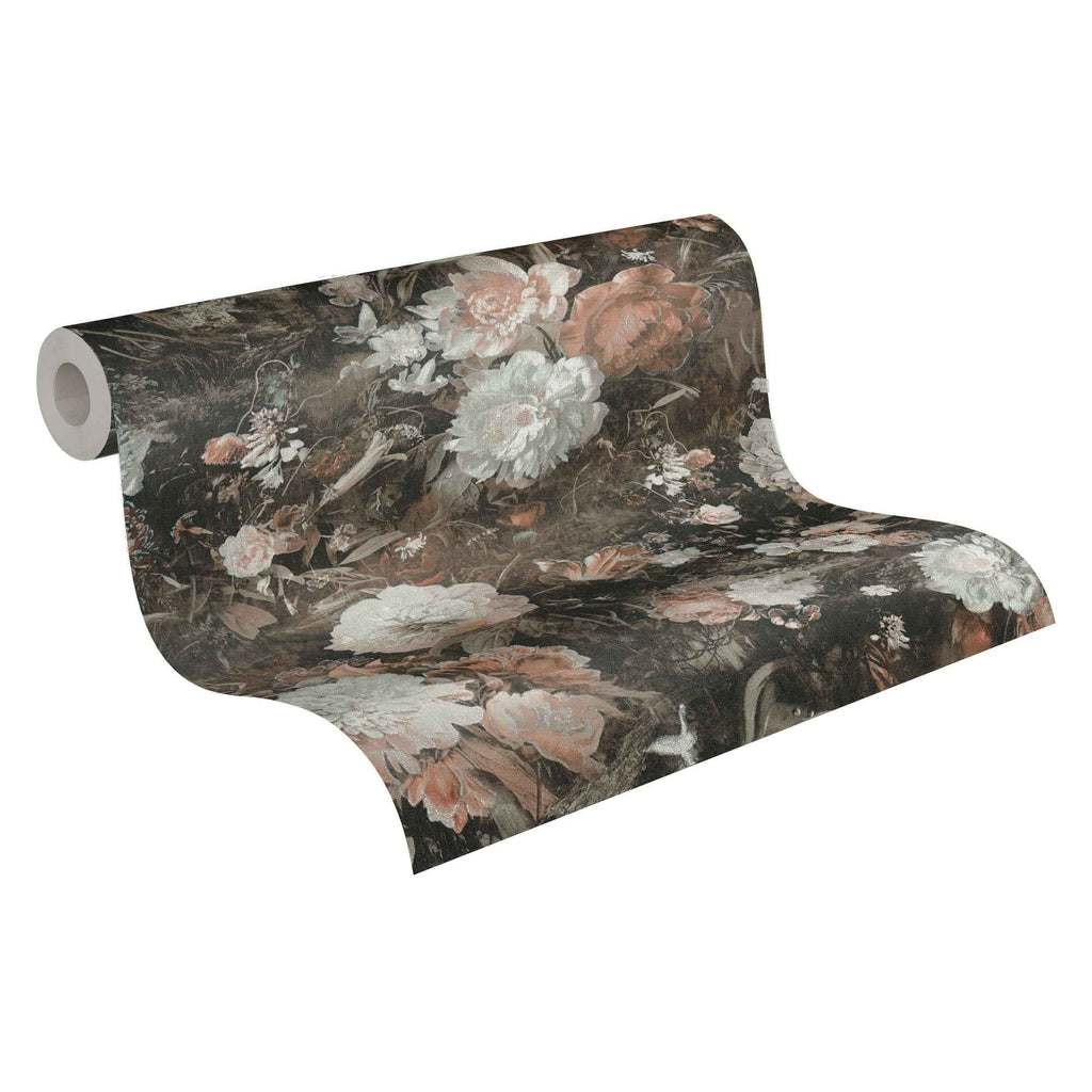 Hochwertige Vliestapete Braun Floral