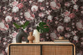 Hochwertige Vliestapete Schwarz Floral
