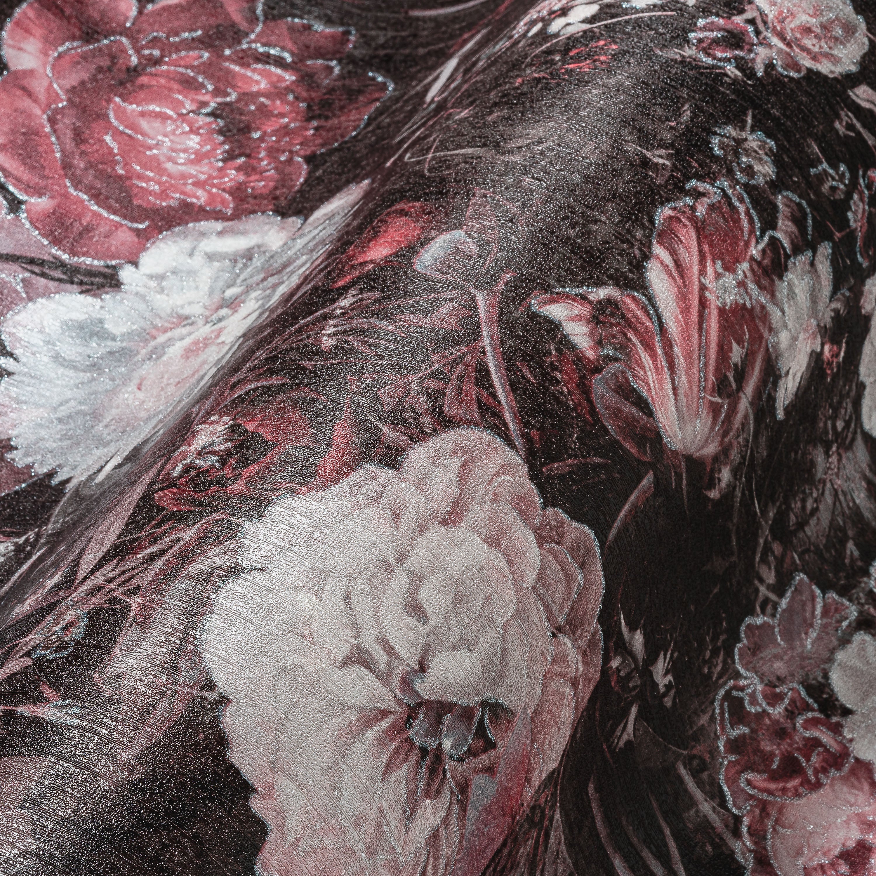 Hochwertige Vliestapete Schwarz Floral
