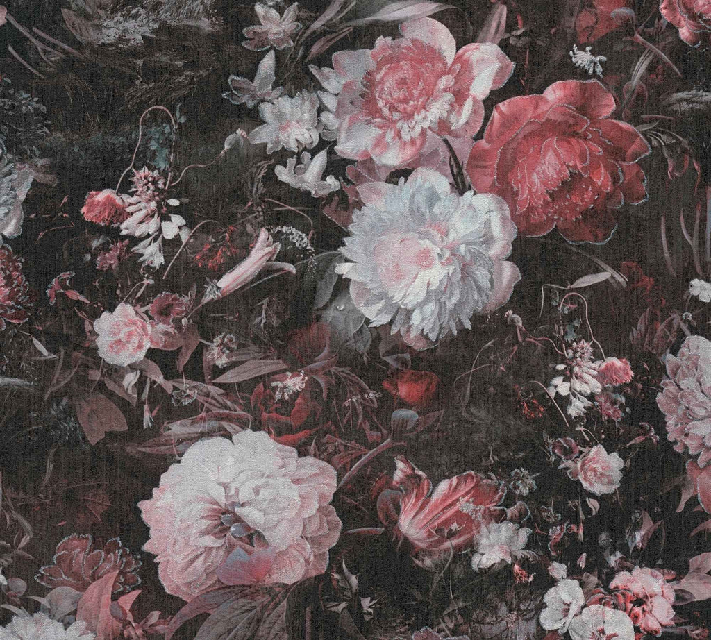 Hochwertige Vliestapete Schwarz Floral