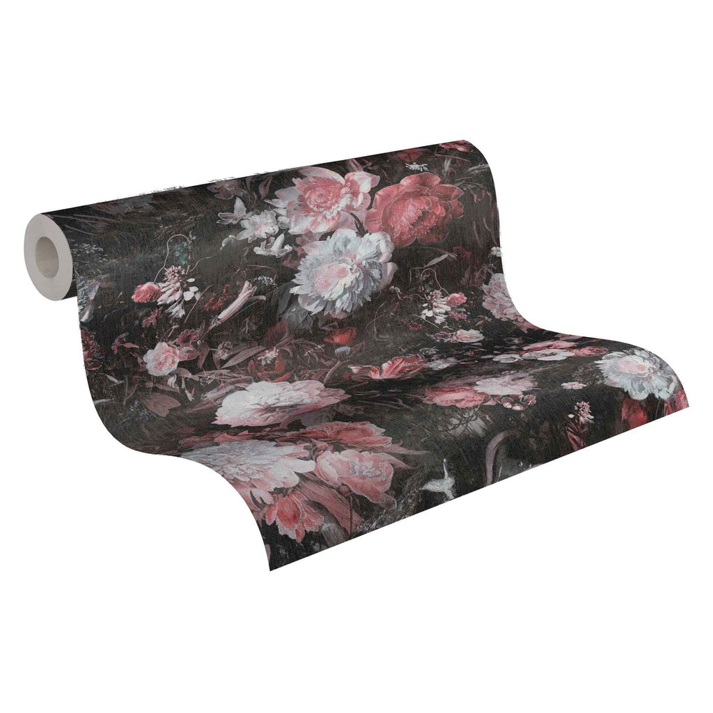 Hochwertige Vliestapete Schwarz Floral