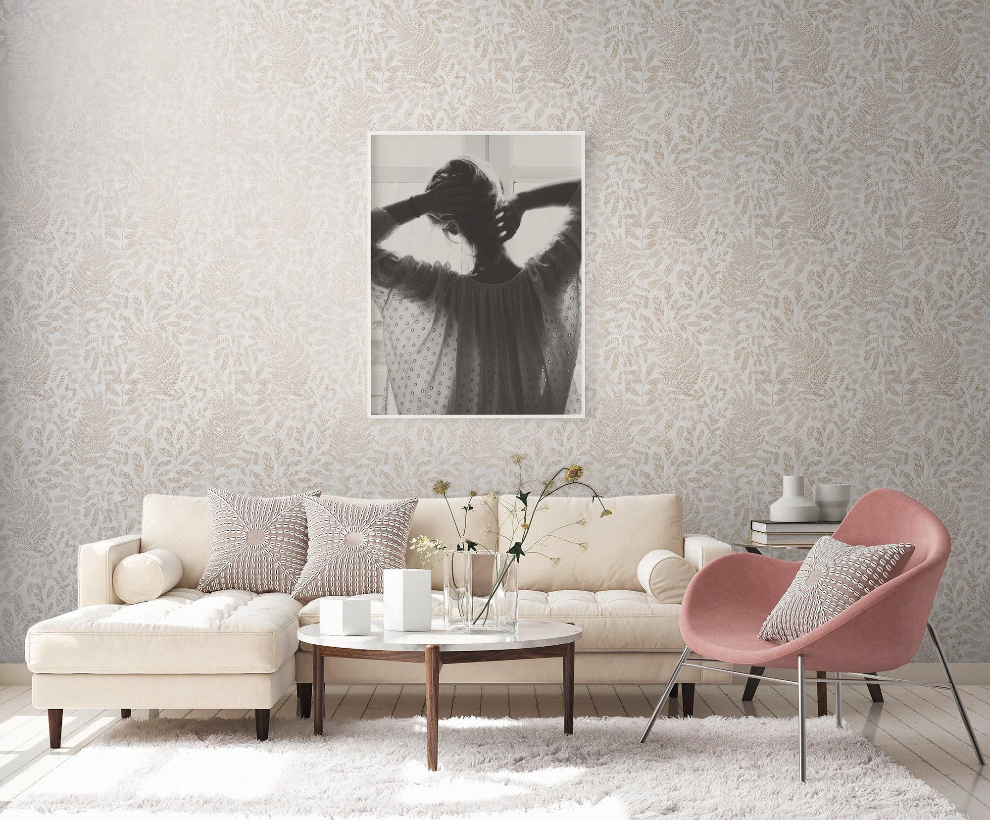 Hochwertige Vliestapete Creme Floral