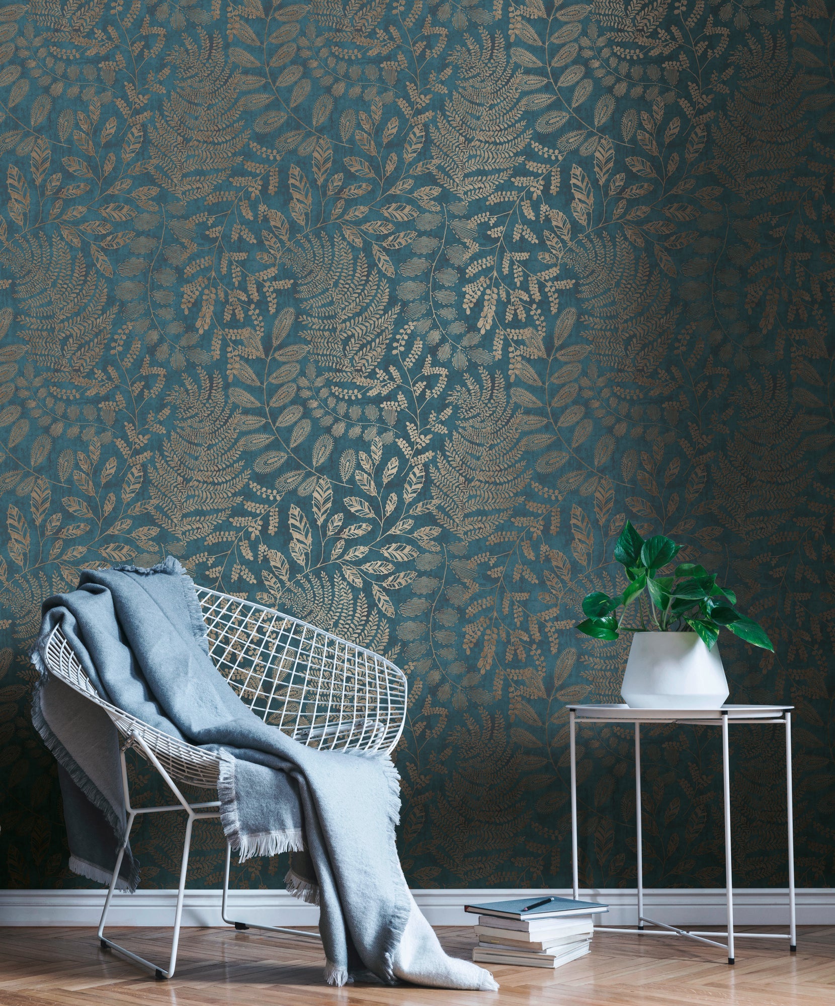 Hochwertige Vliestapete Blau Floral