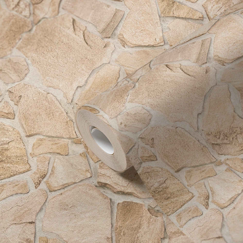 Hochwertige Vliestapete Beige Steinoptik