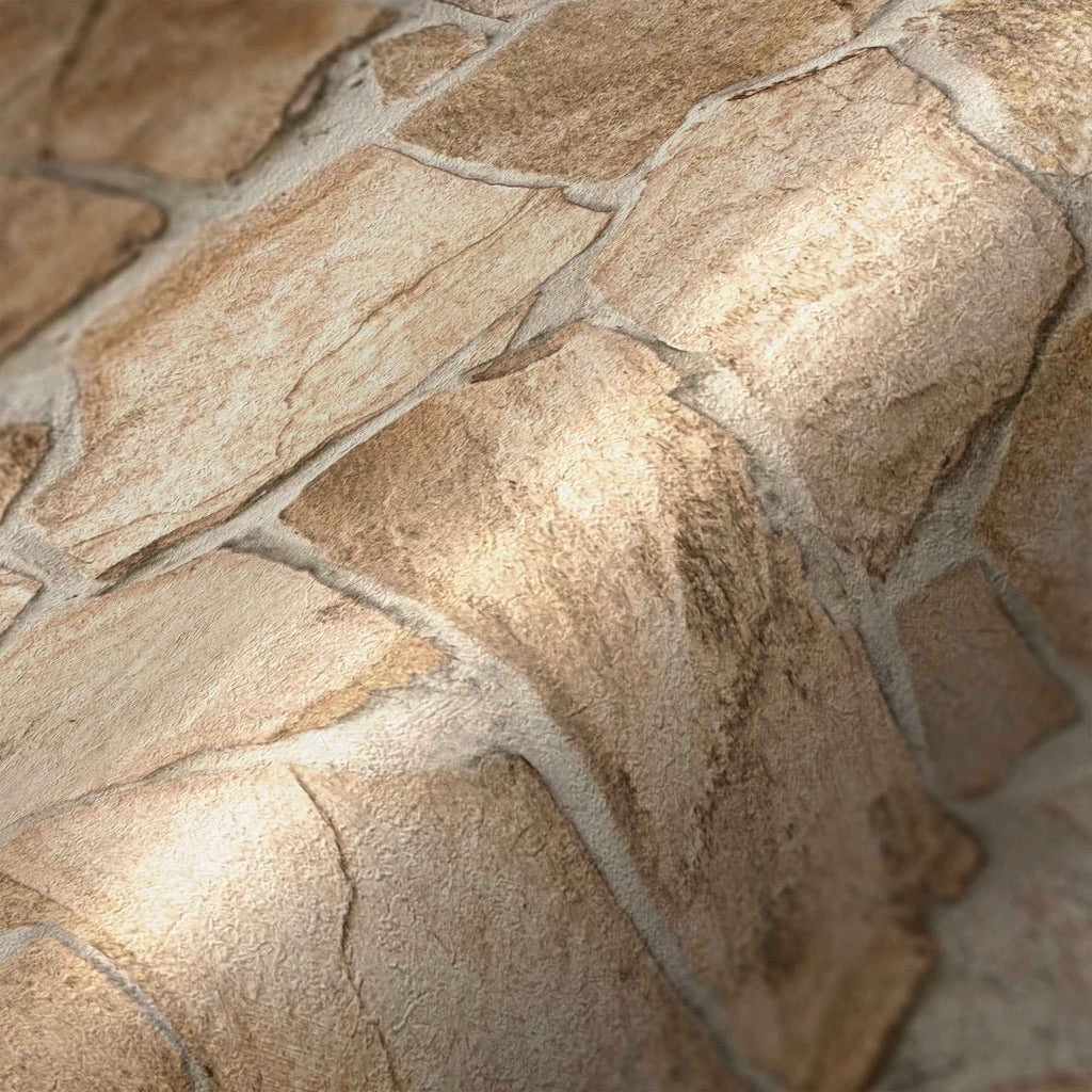 Hochwertige Vliestapete Beige Steinoptik