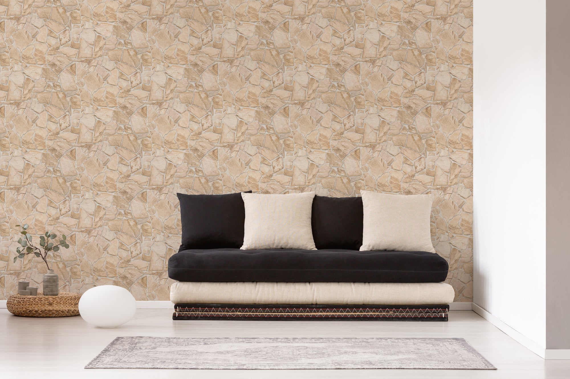 Hochwertige Vliestapete Beige Steinoptik