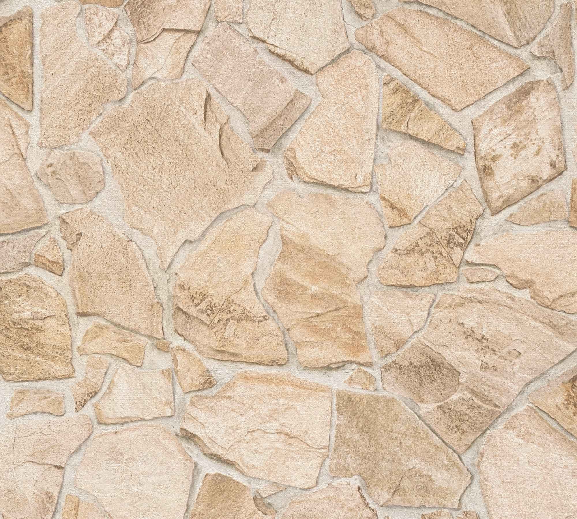 Hochwertige Vliestapete Beige Steinoptik
