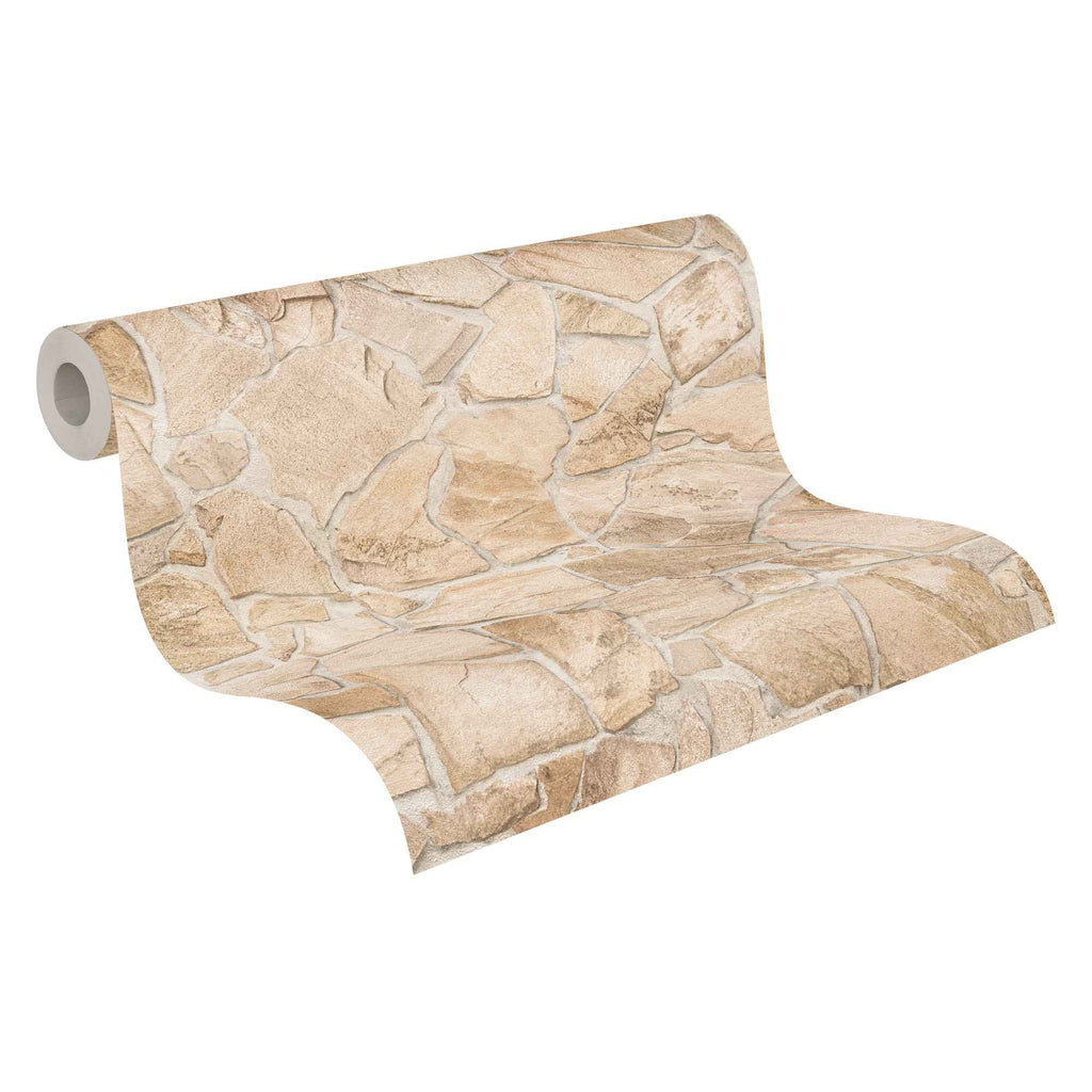 Hochwertige Vliestapete Beige Steinoptik