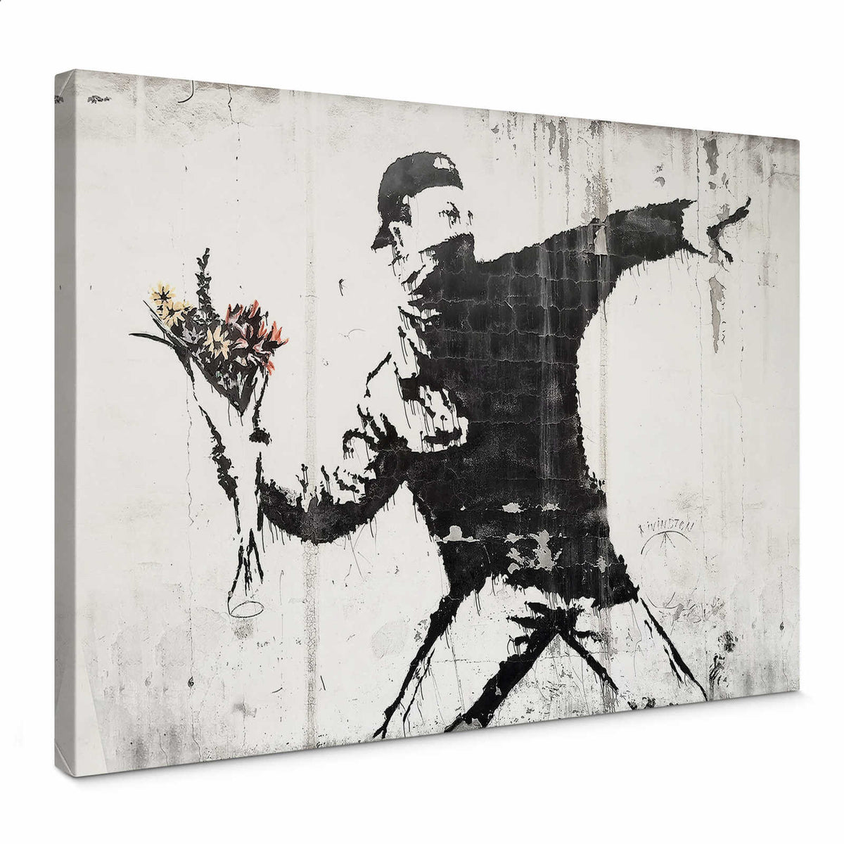 Lienzo Banksy 'Lanzador de flores' estilo graffiti