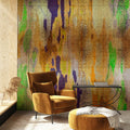 Fotomural Walls by Patel - Photo wallpaper »marielle 1« - Colour gradients purple, gold, green with mosaic structure - Smooth, slightly shiny premium non-woven fabric