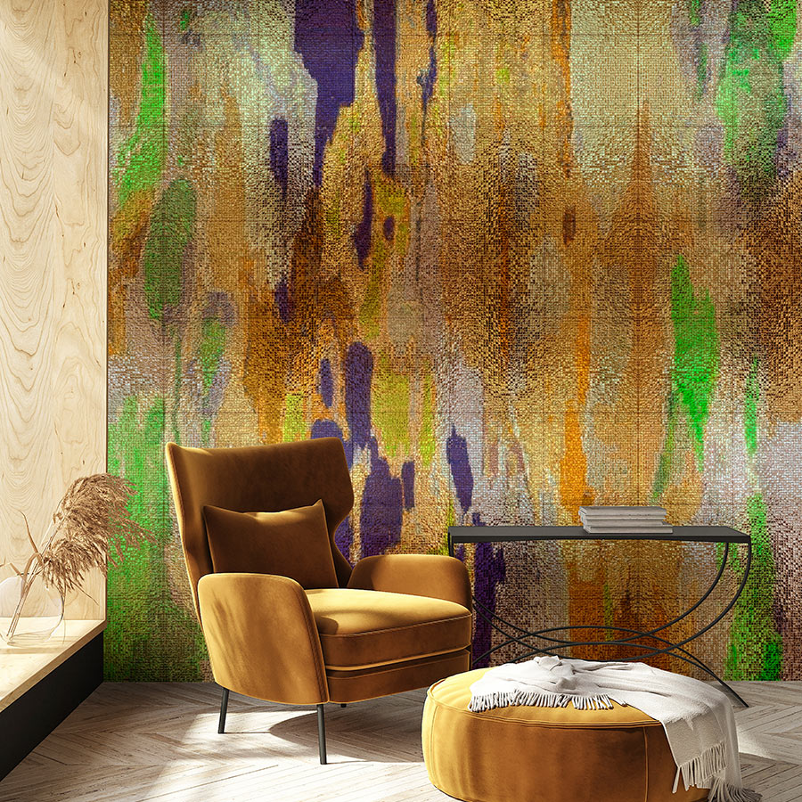 Fotomural Walls by Patel - Photo wallpaper »marielle 1« - Colour gradients purple, gold, green with mosaic structure - Smooth, slightly shiny premium non-woven fabric