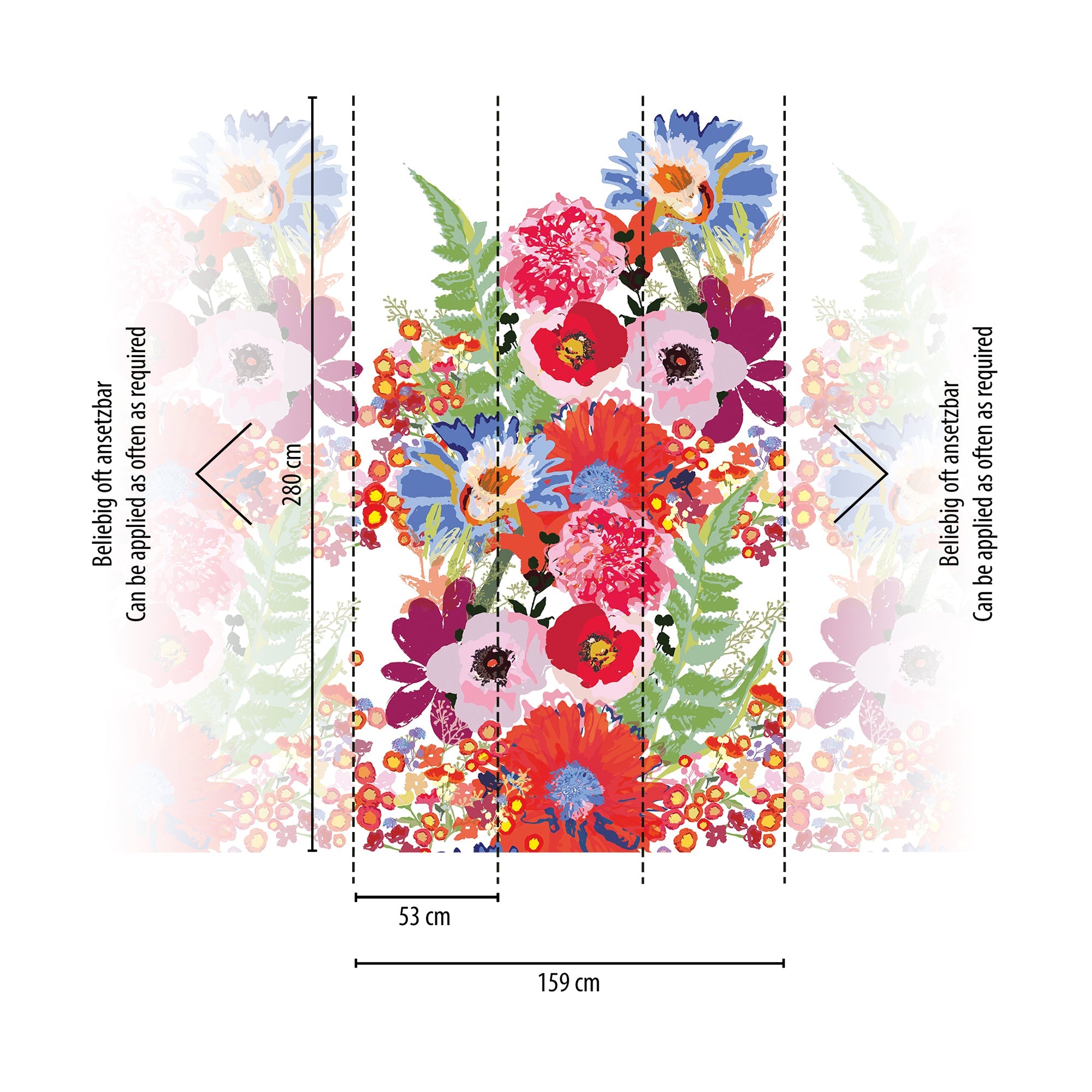Hochwertige Fototapete Bunt Blumenmuster
