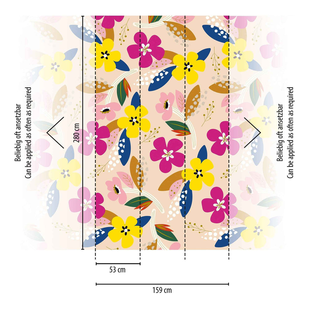Hochwertige Fototapete Bunt Blumenmuster