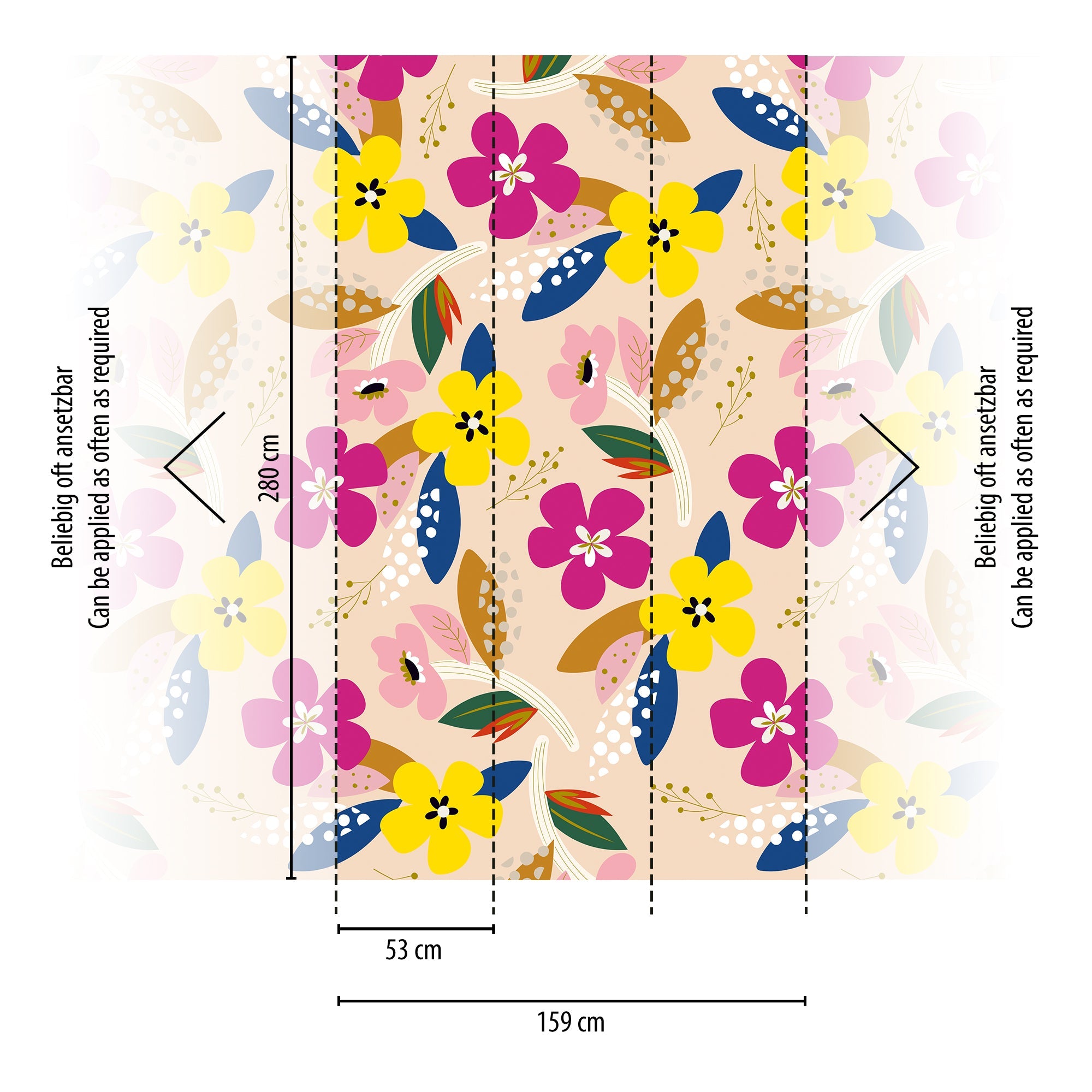Hochwertige Fototapete Bunt Blumenmuster