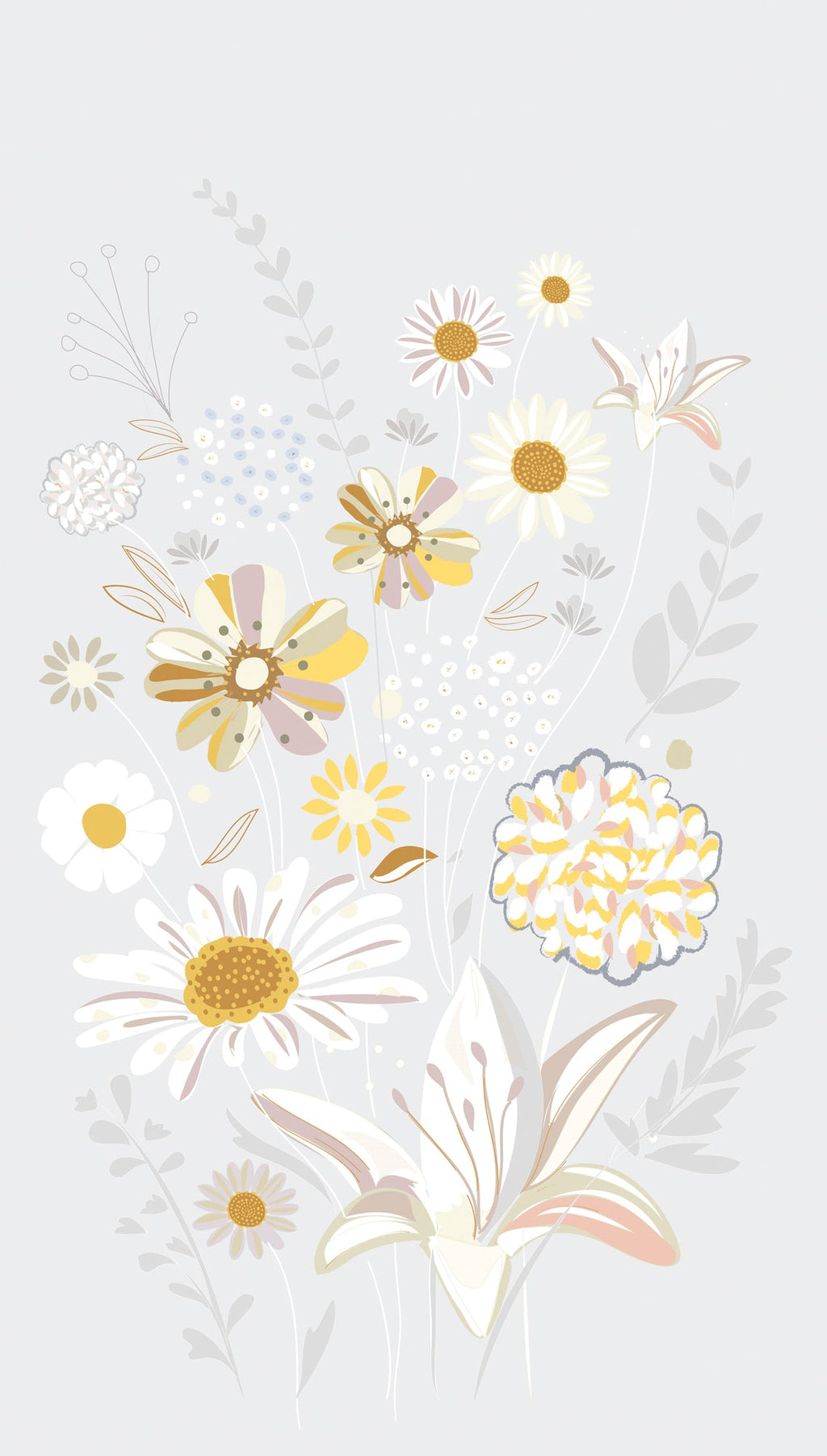 Hochwertige Fototapete Grau Blumenmuster