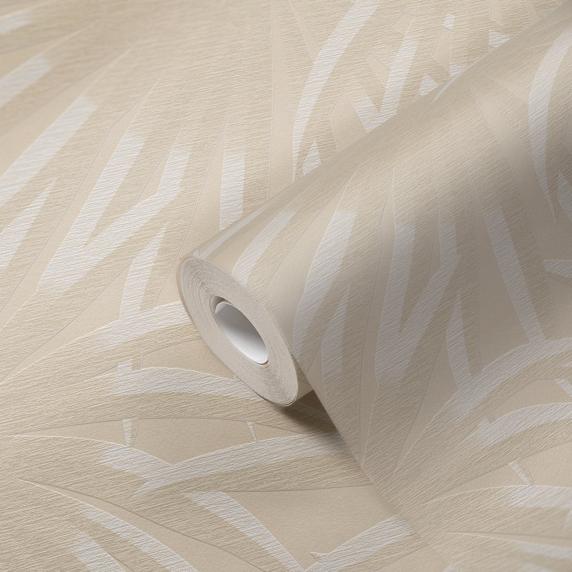 Hochwertige Vliestapete Beige Blatter