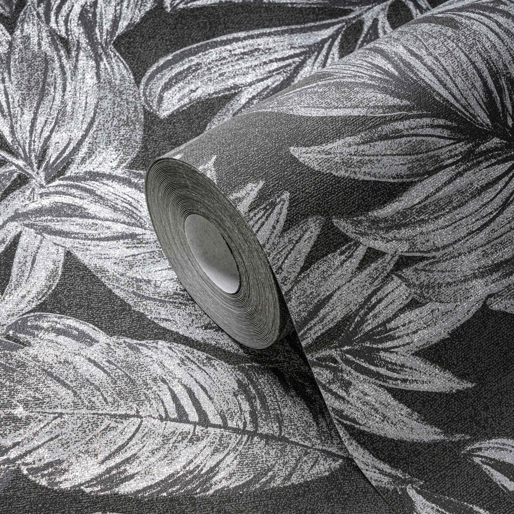 Hochwertige Vliestapete Anthrazit Floral