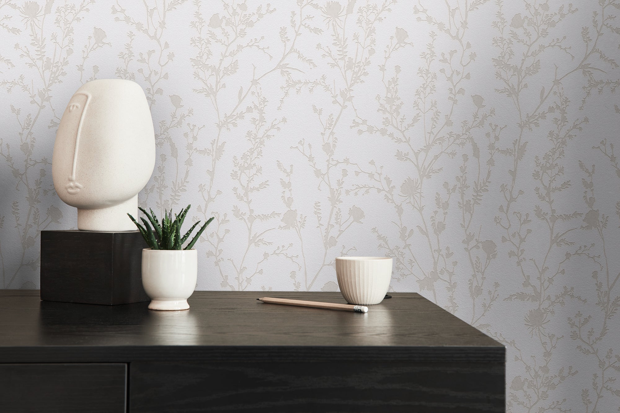 Hochwertige Vliestapete Grau Floral