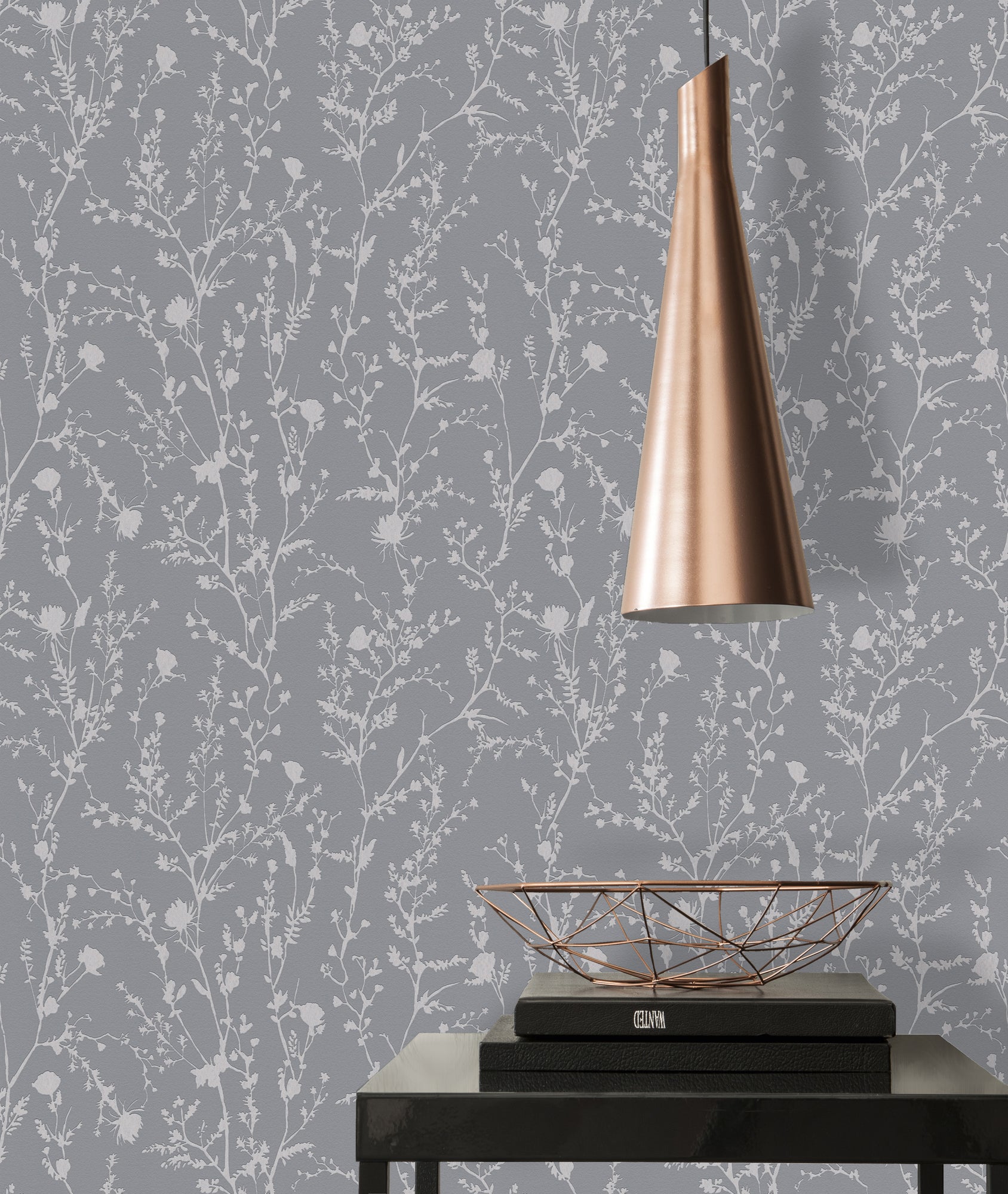 Hochwertige Vliestapete Grau Floral