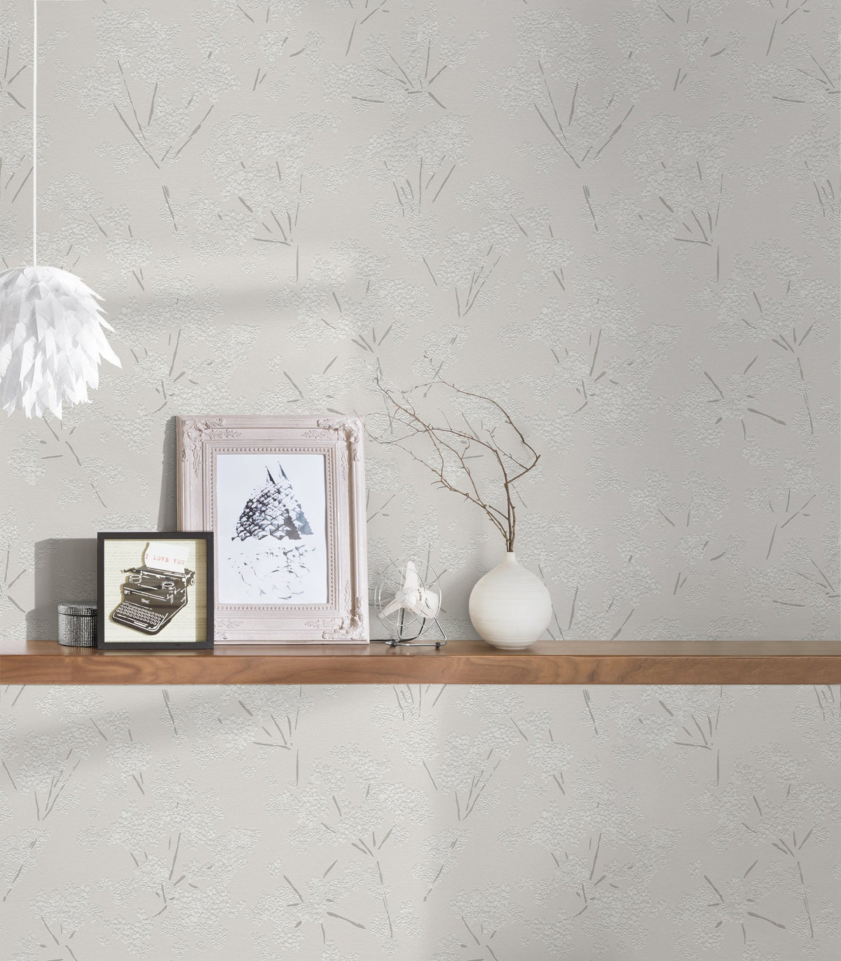 Papel pintado tejido no tejido gris diseño estampado floral - Matex - Imagen 1