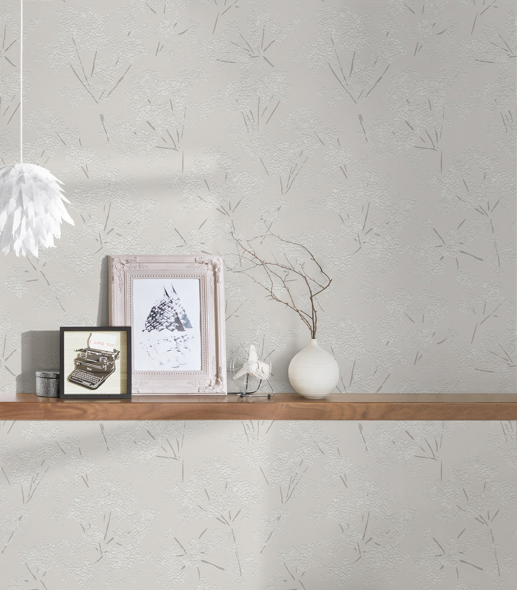 Hochwertige Vliestapete Grau Blumenmuster