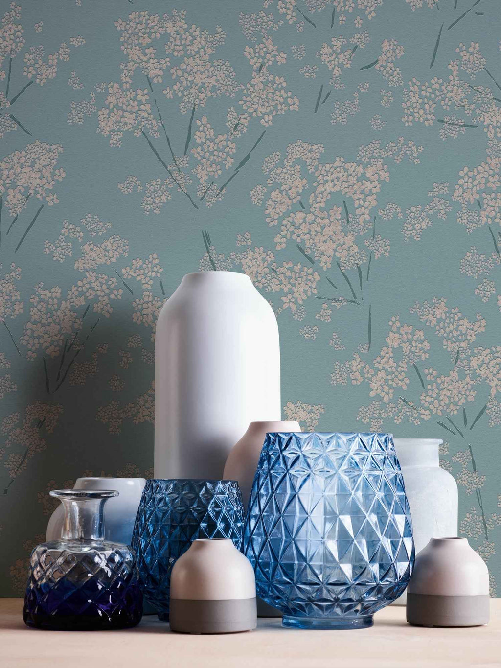 Hochwertige Vliestapete Blau Blumenmuster