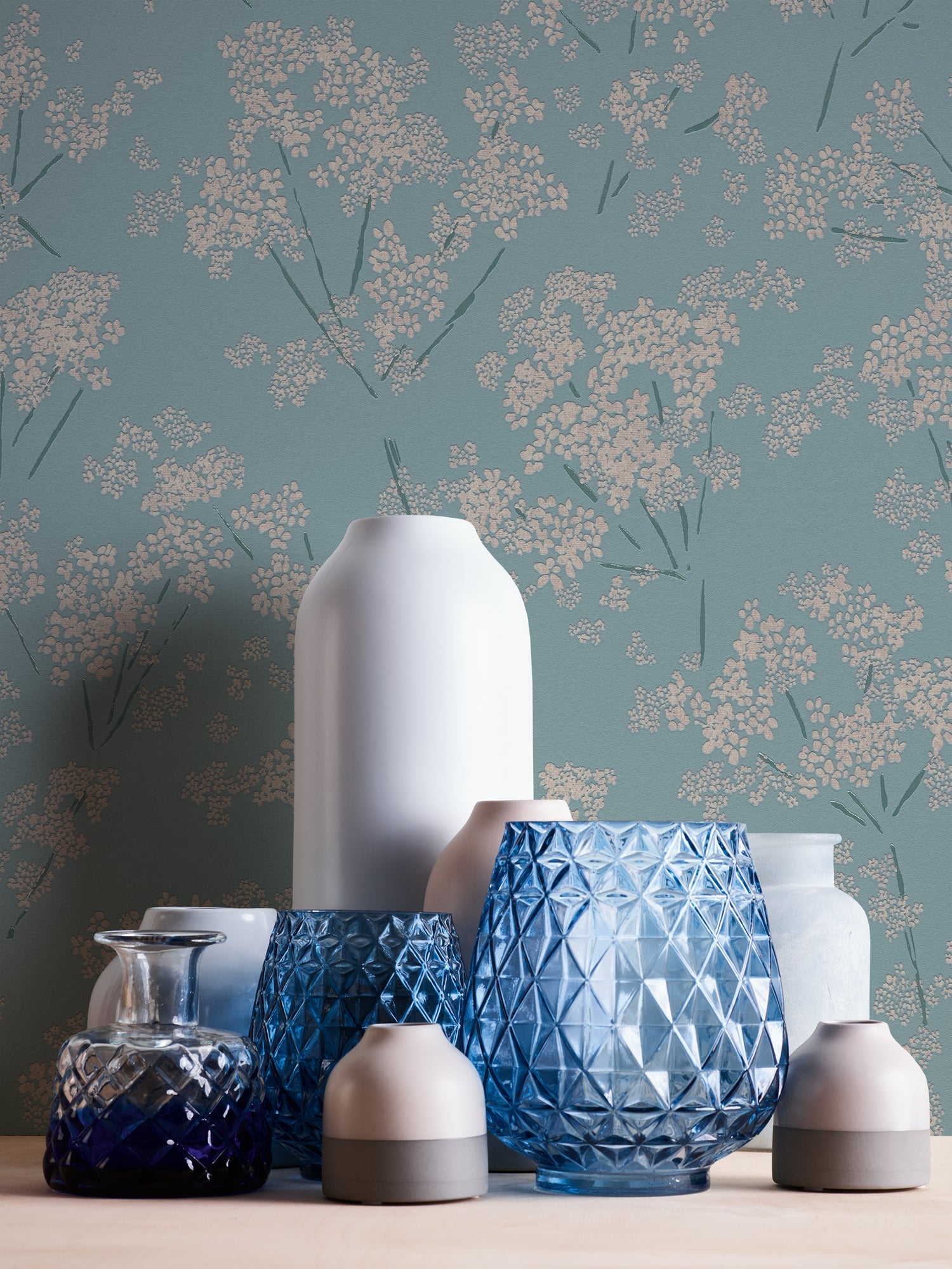 Hochwertige Vliestapete Blau Blumenmuster