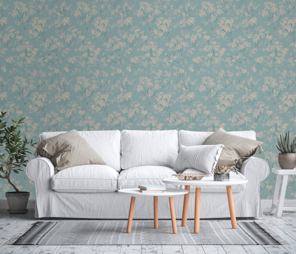 Papel pintado tejido no tejido azul diseño estampado floral - Matex - Imagen 3