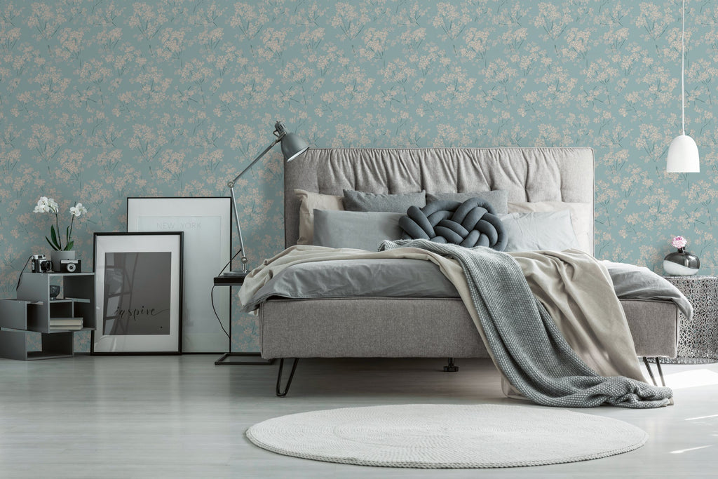 Papel pintado tejido no tejido azul diseño estampado floral - Matex - Imagen 4