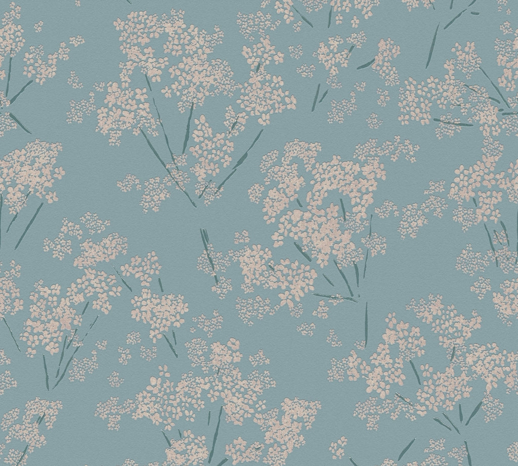 Papel pintado tejido no tejido azul diseño estampado floral - Matex - Imagen 5
