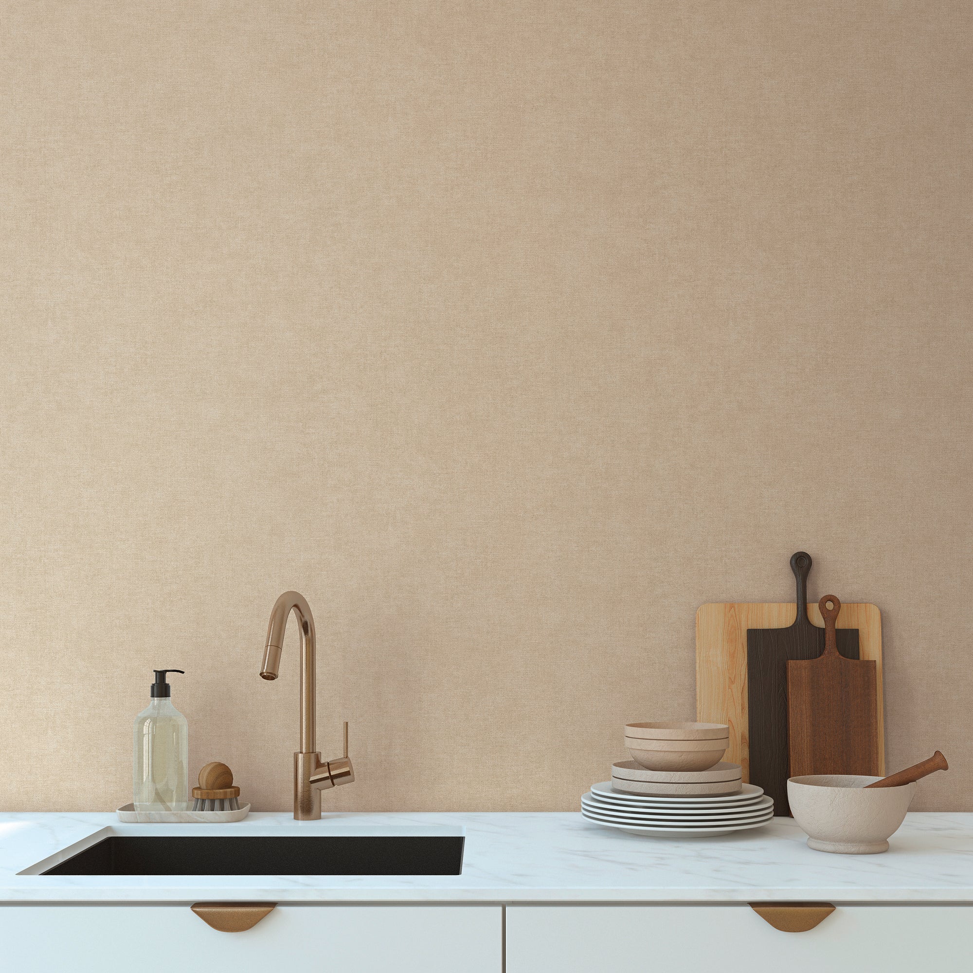 Hochwertige Vliestapete Beige Unitapete