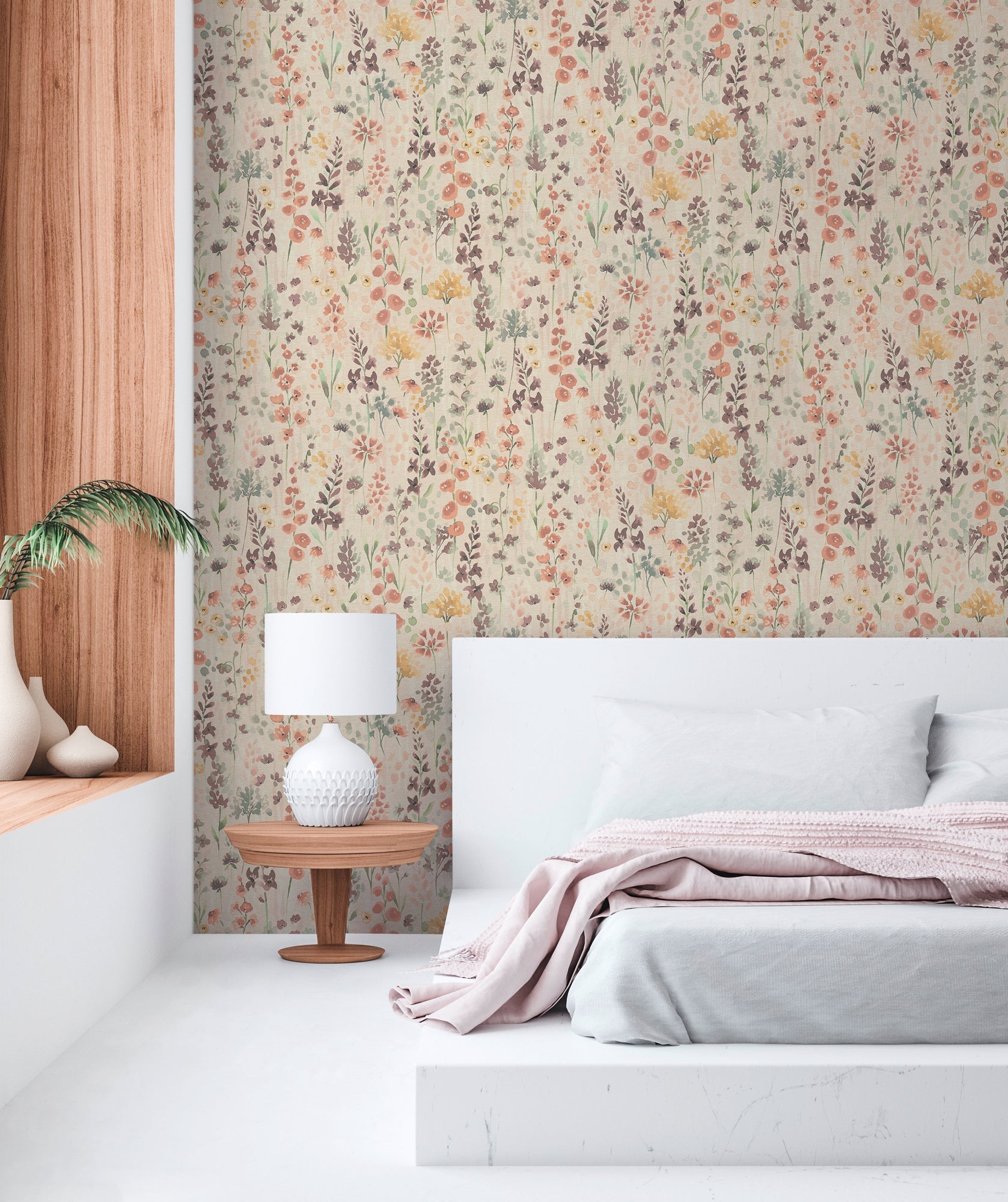 Hochwertige Vliestapete Beige Blumenmuster