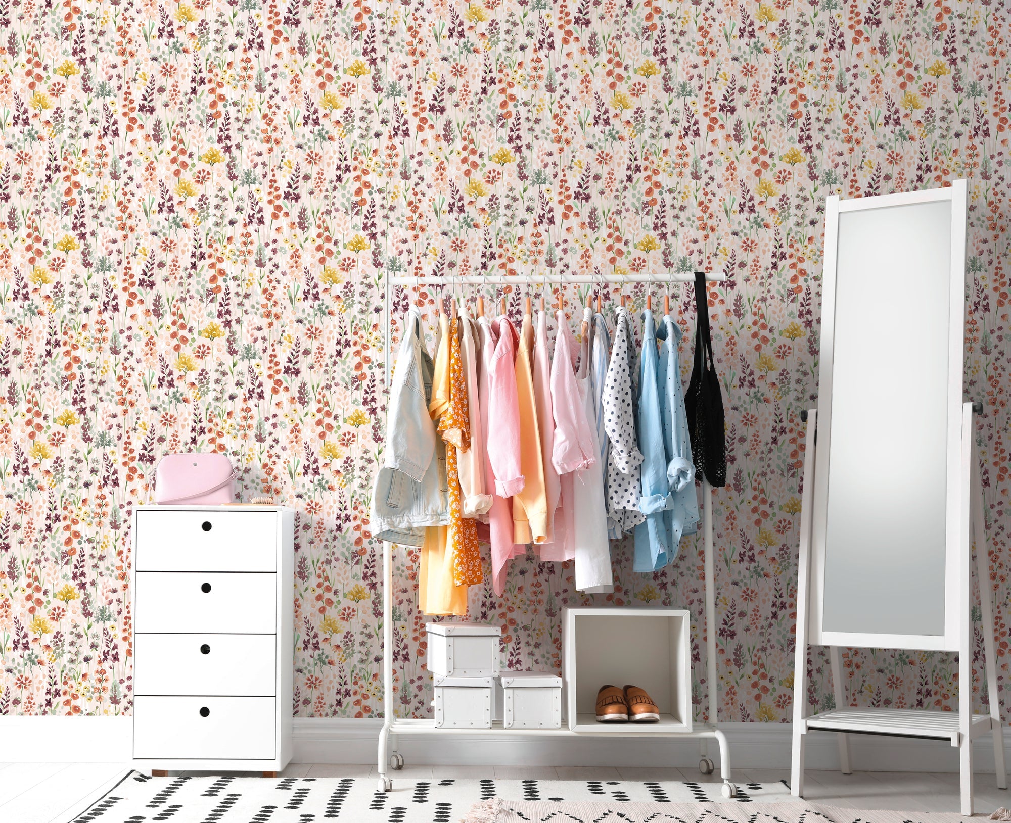 Hochwertige Vliestapete Beige Blumenmuster