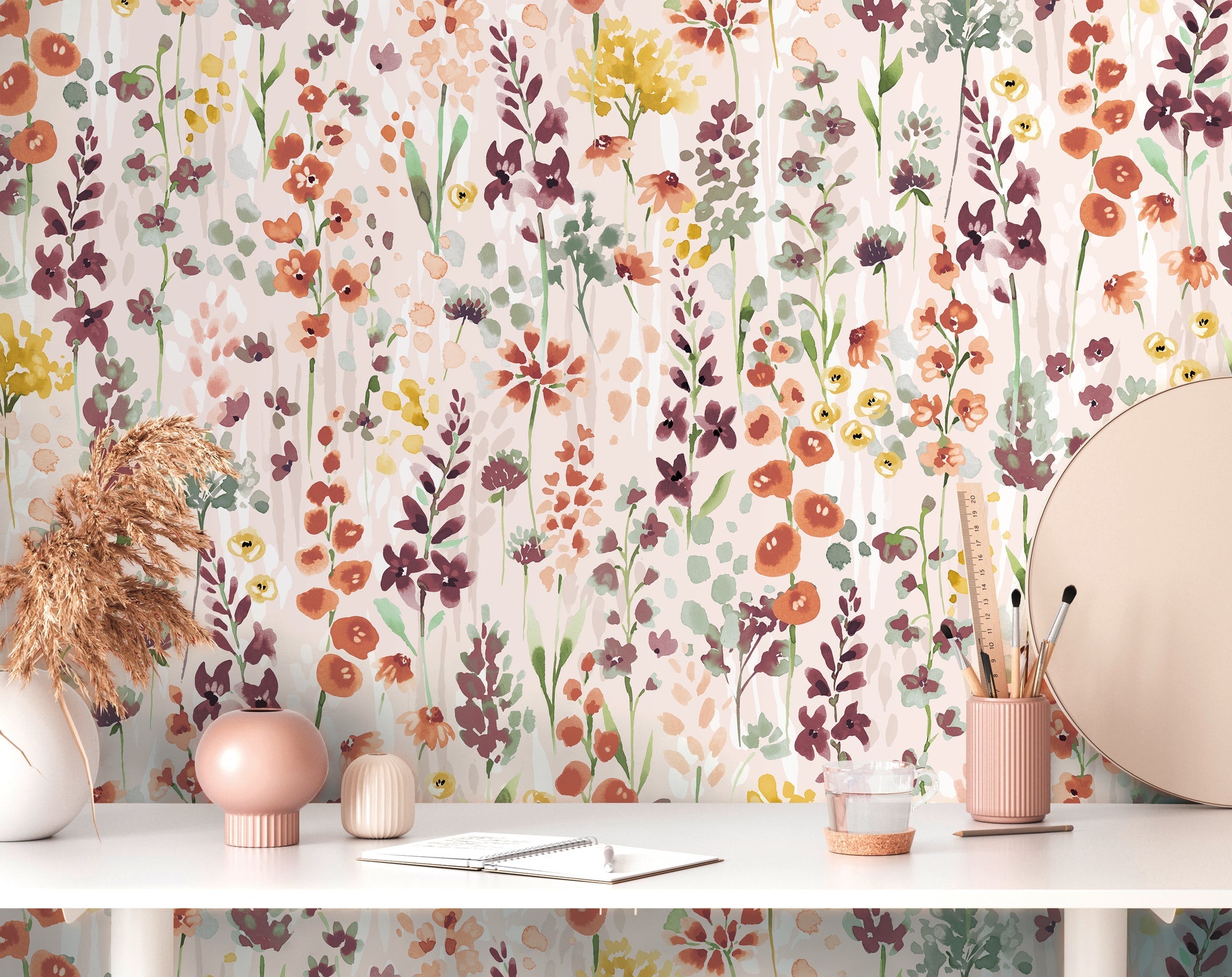 Hochwertige Vliestapete Beige Blumenmuster