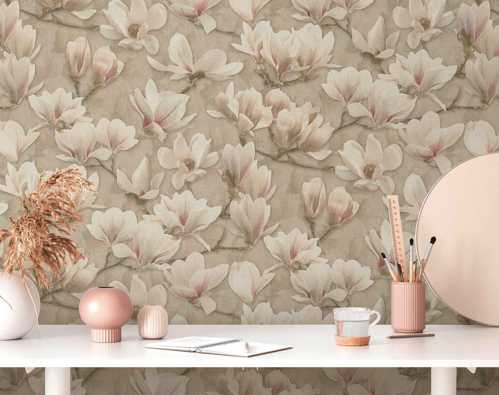 Hochwertige Vliestapete Braun Blumenmuster