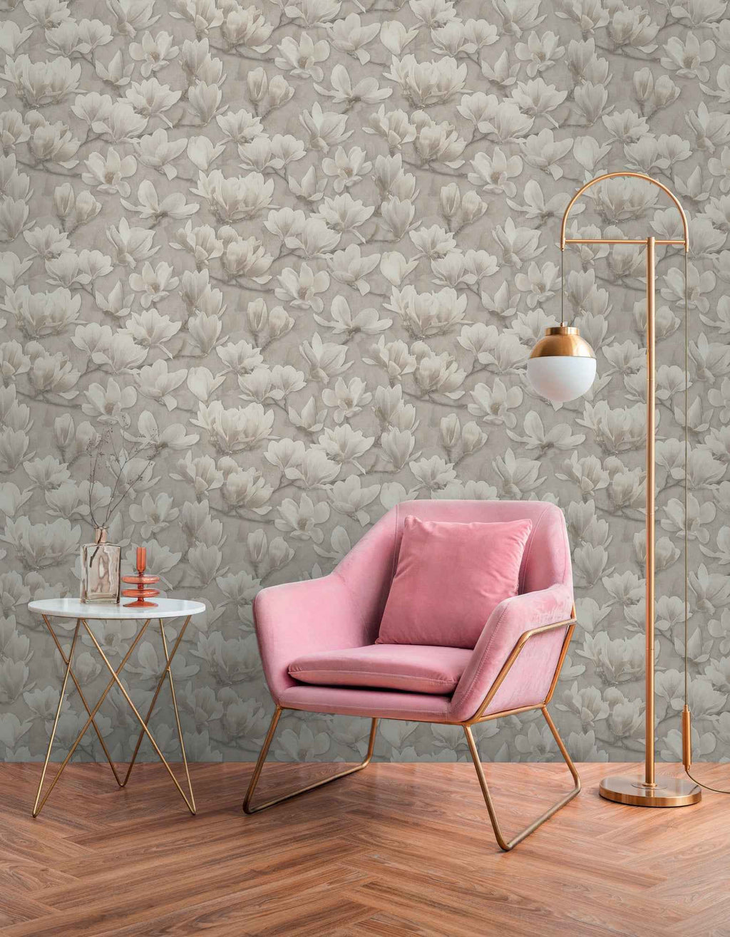 Hochwertige Vliestapete Beige Blumenmuster
