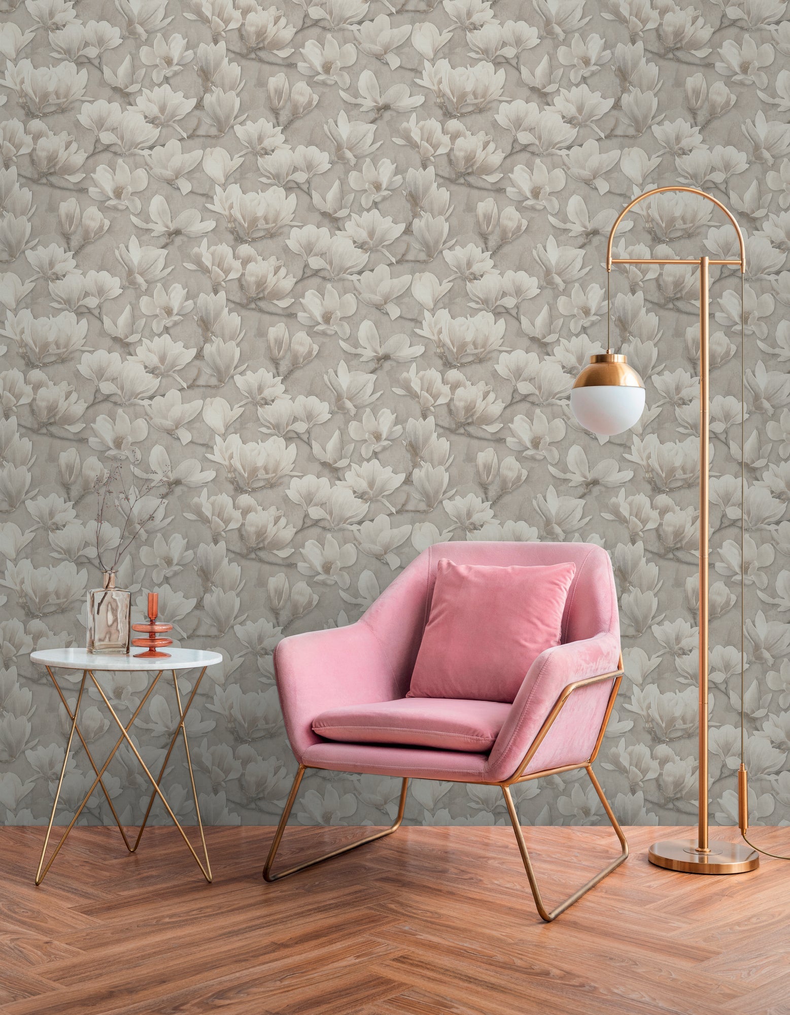 Hochwertige Vliestapete Beige Blumenmuster