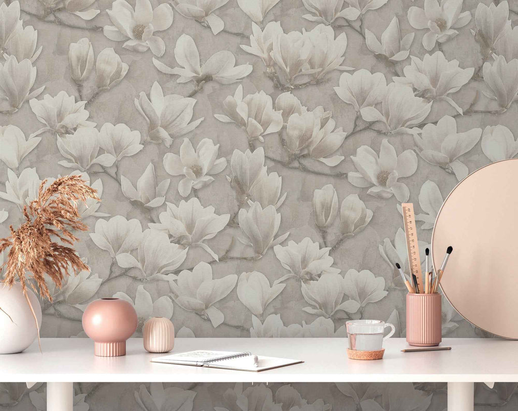 Hochwertige Vliestapete Beige Blumenmuster