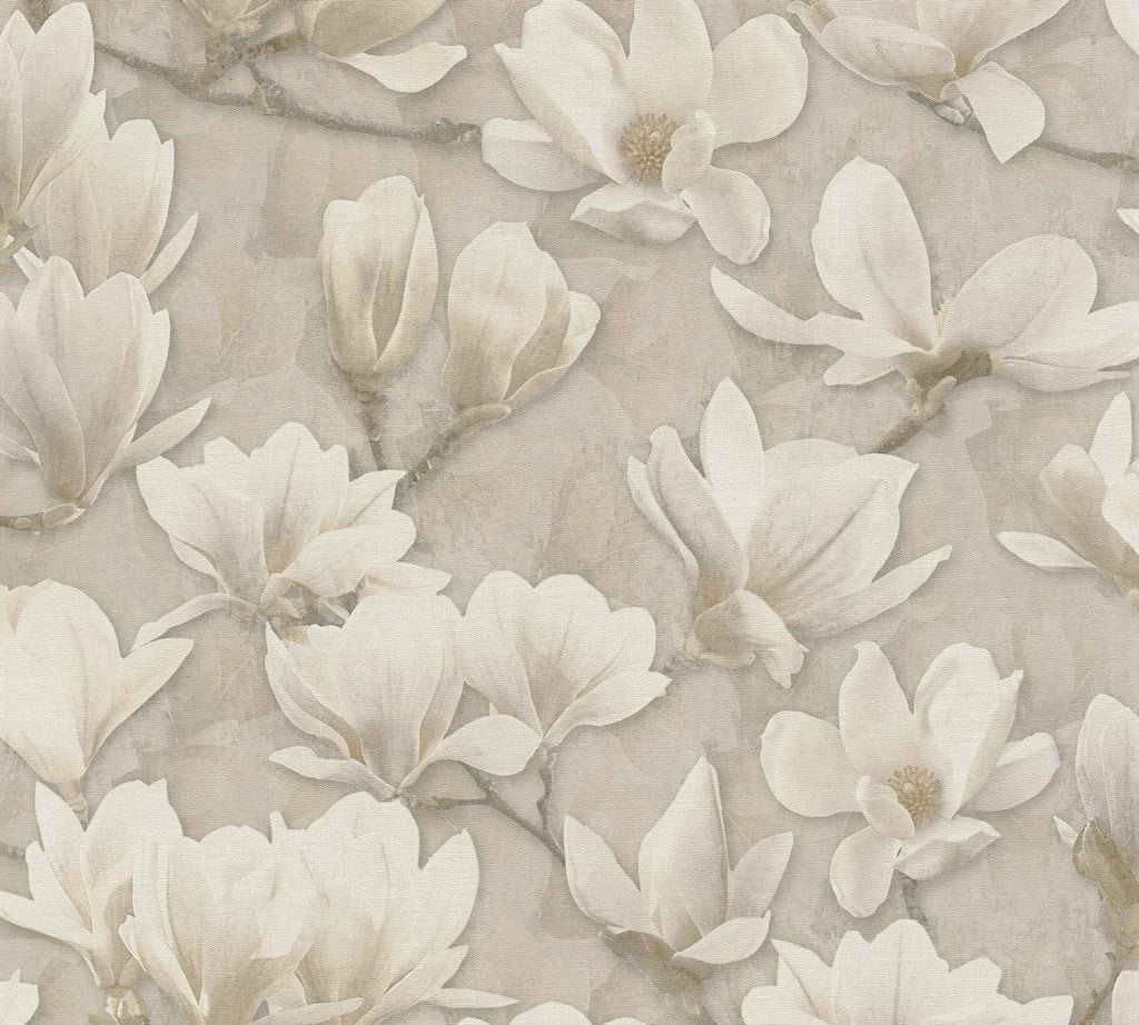 Hochwertige Vliestapete Beige Blumenmuster