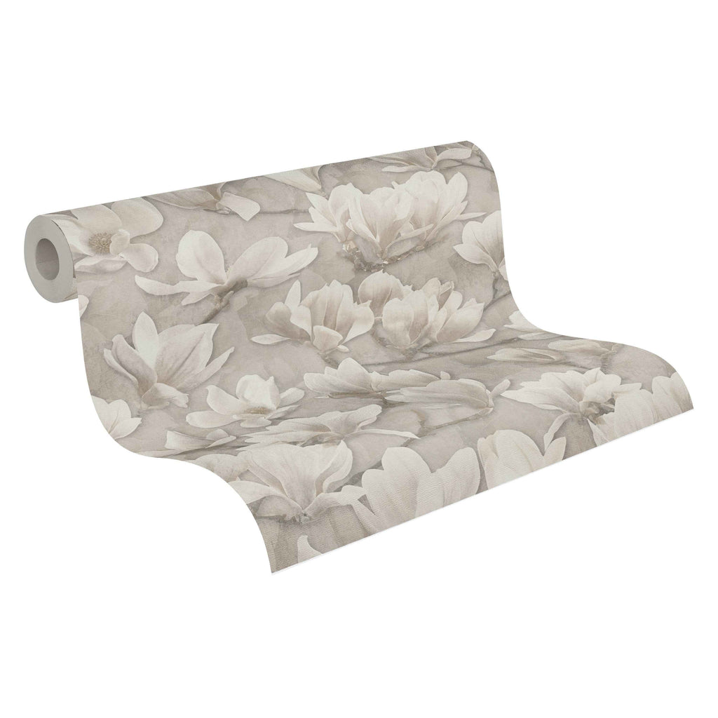 Hochwertige Vliestapete Beige Blumenmuster