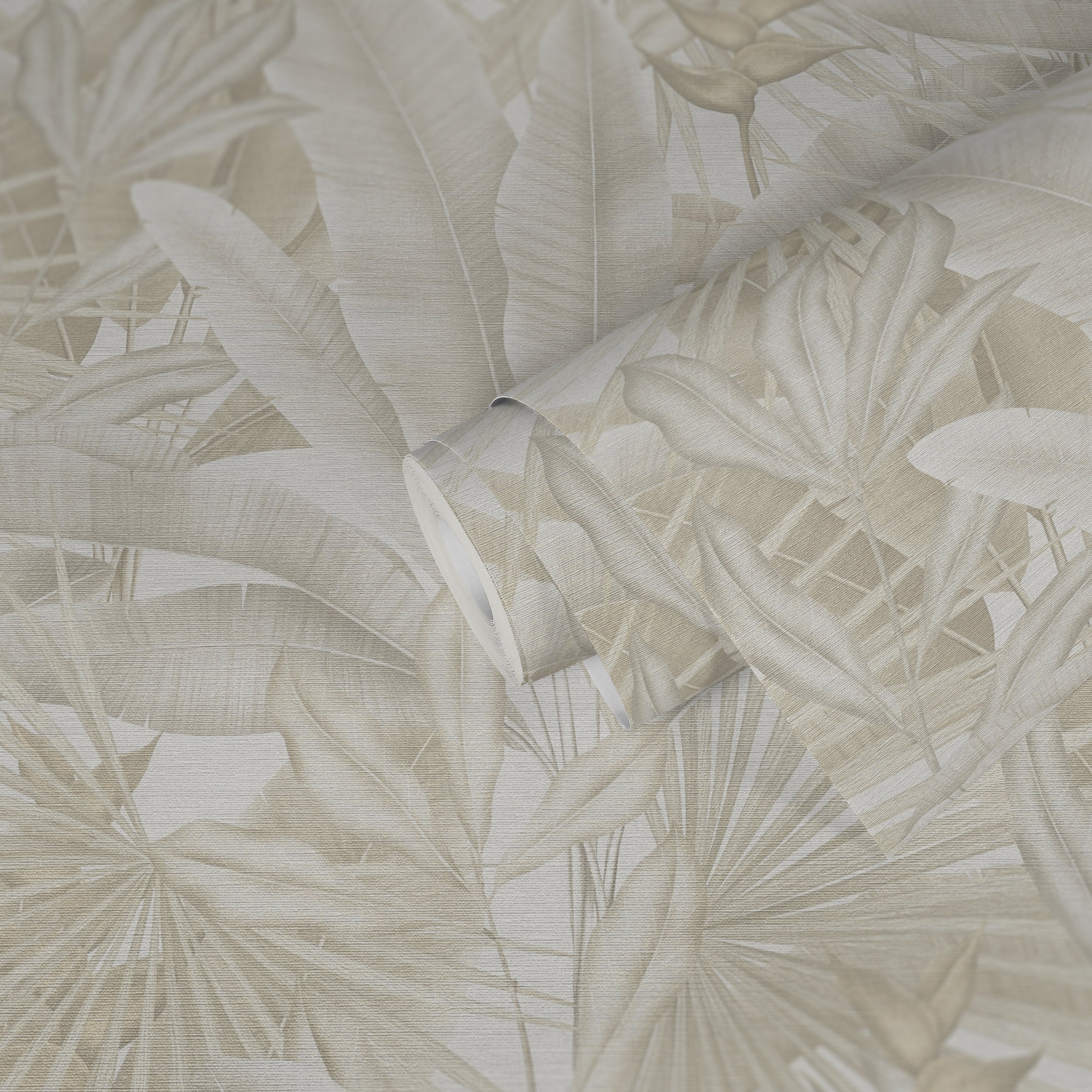 Hochwertige Vliestapete Beige Dschungel