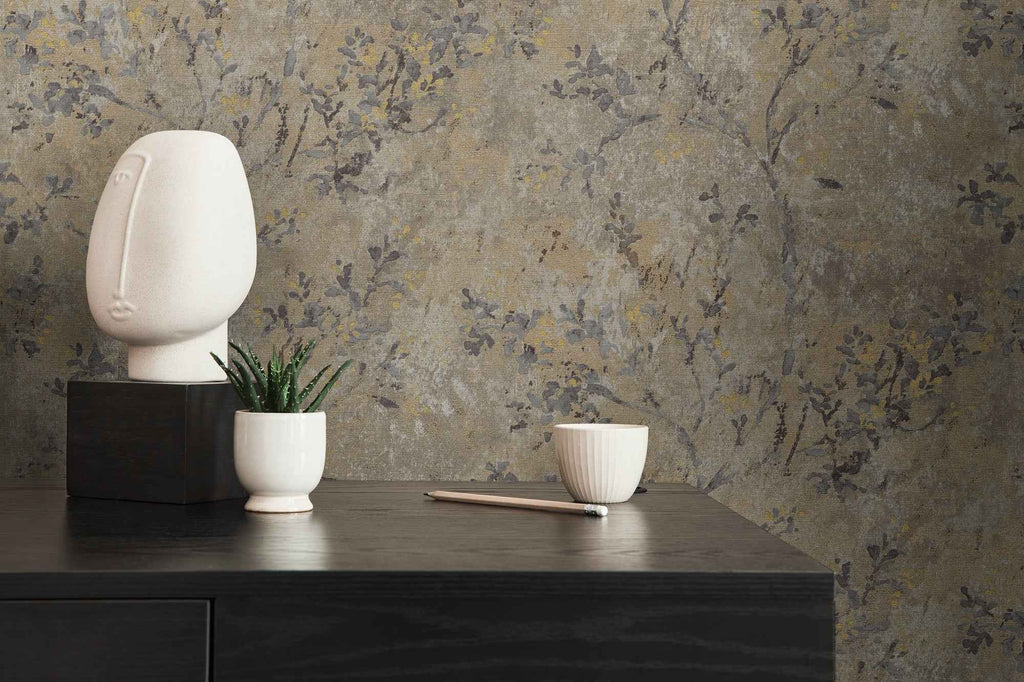 Hochwertige Vliestapete Braun Floral