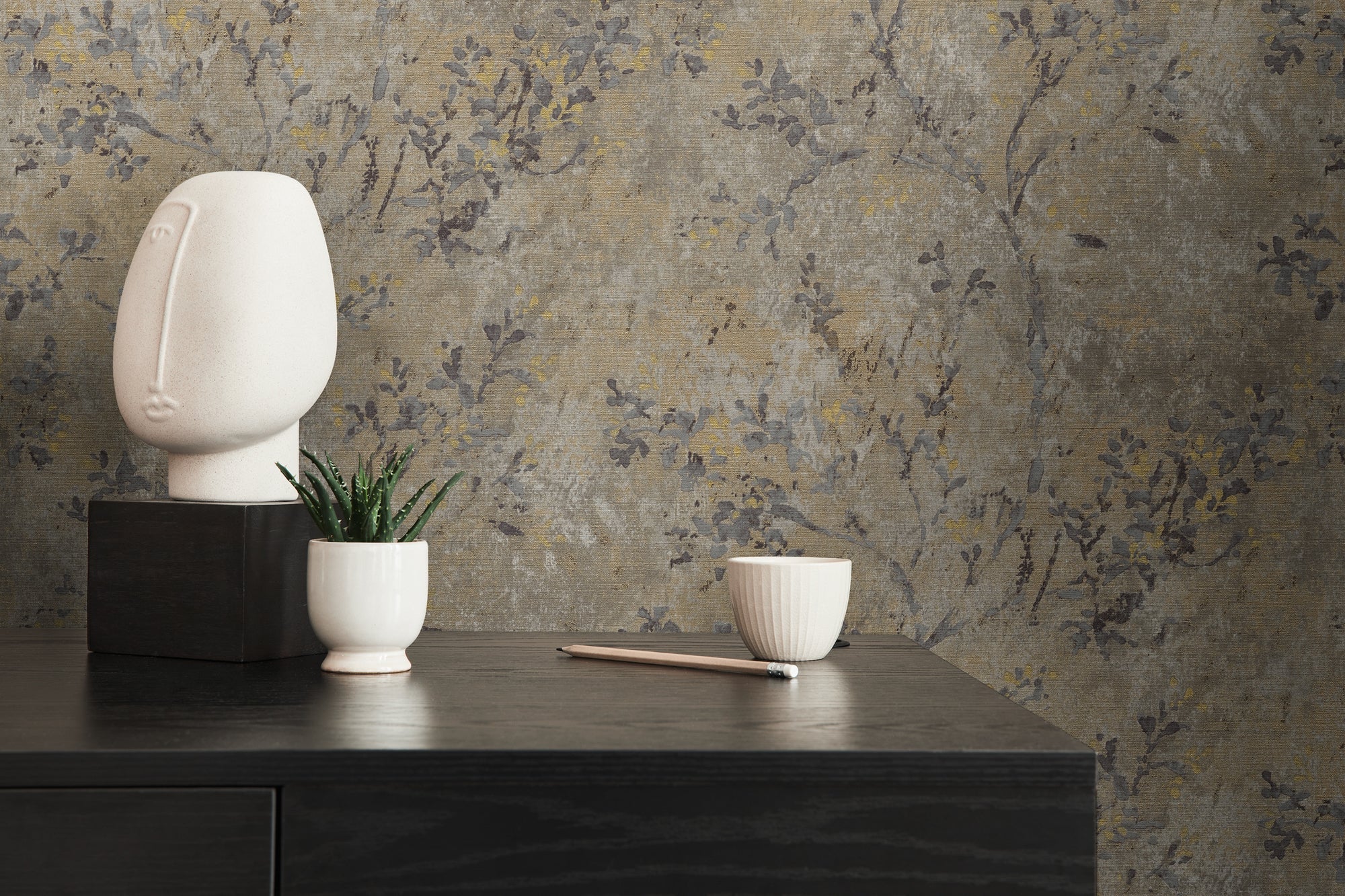 Hochwertige Vliestapete Braun Floral