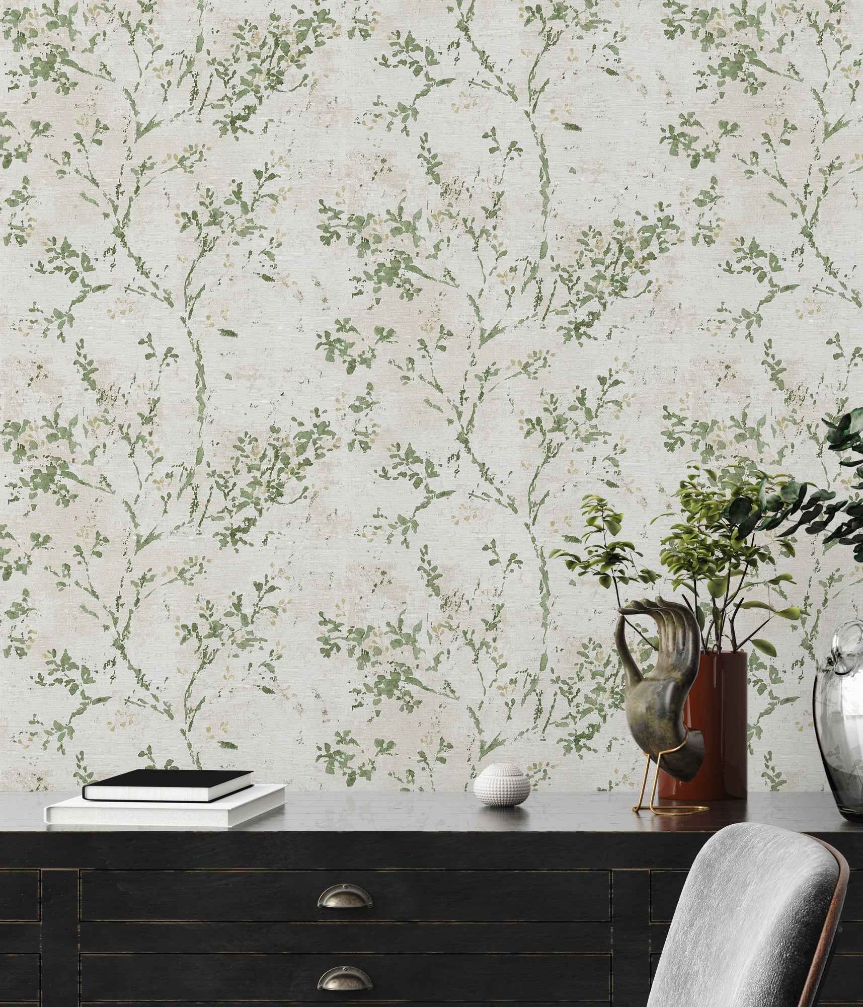 Hochwertige Vliestapete Beige Floral