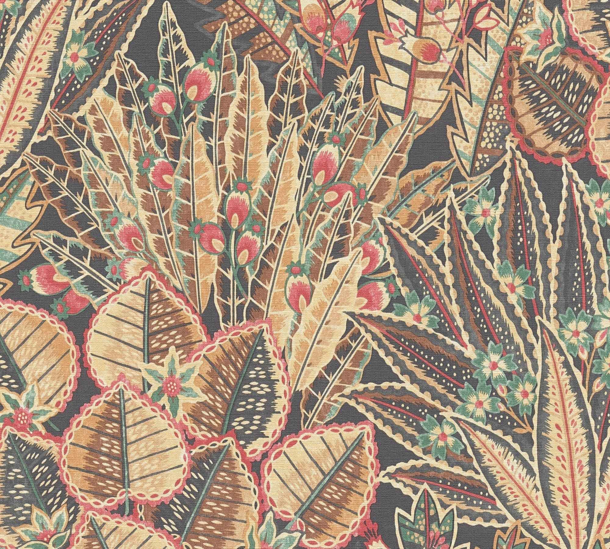 Hochwertige Vliestapete Braun Floral