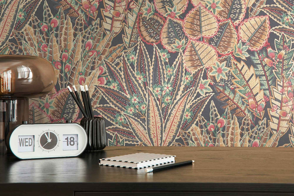 Hochwertige Vliestapete Braun Floral
