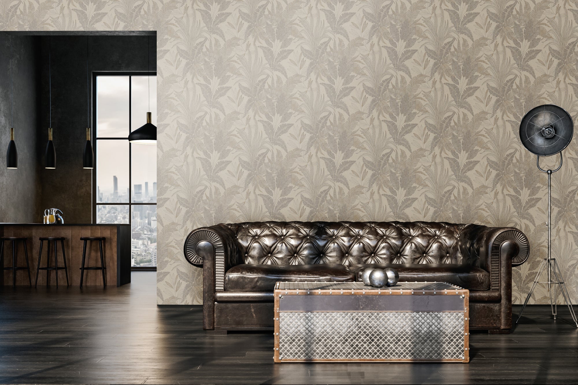 Hochwertige Vliestapete Beige Floral