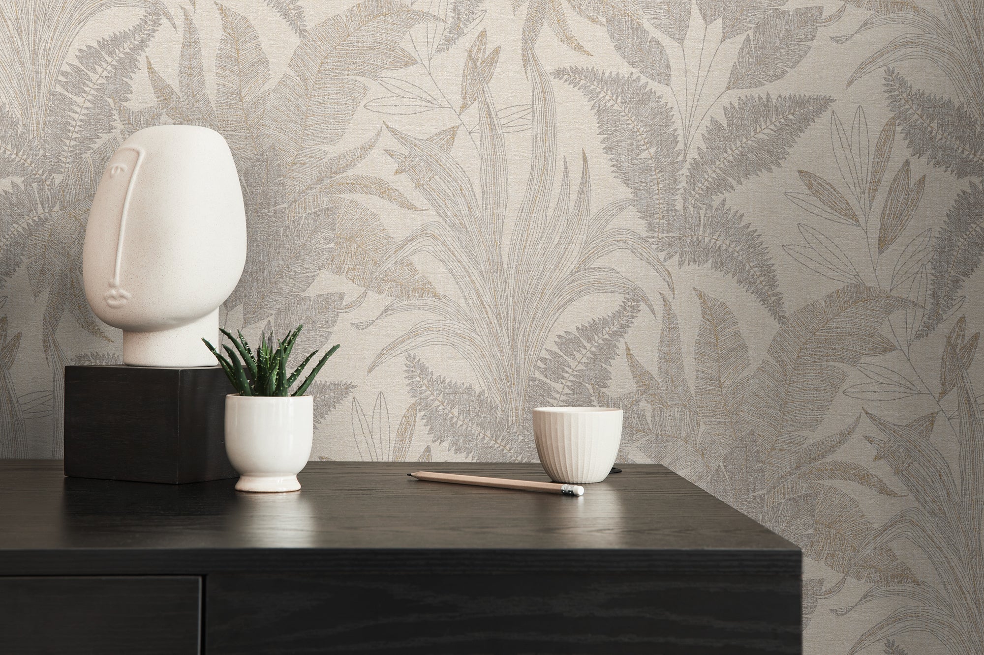 Hochwertige Vliestapete Beige Floral