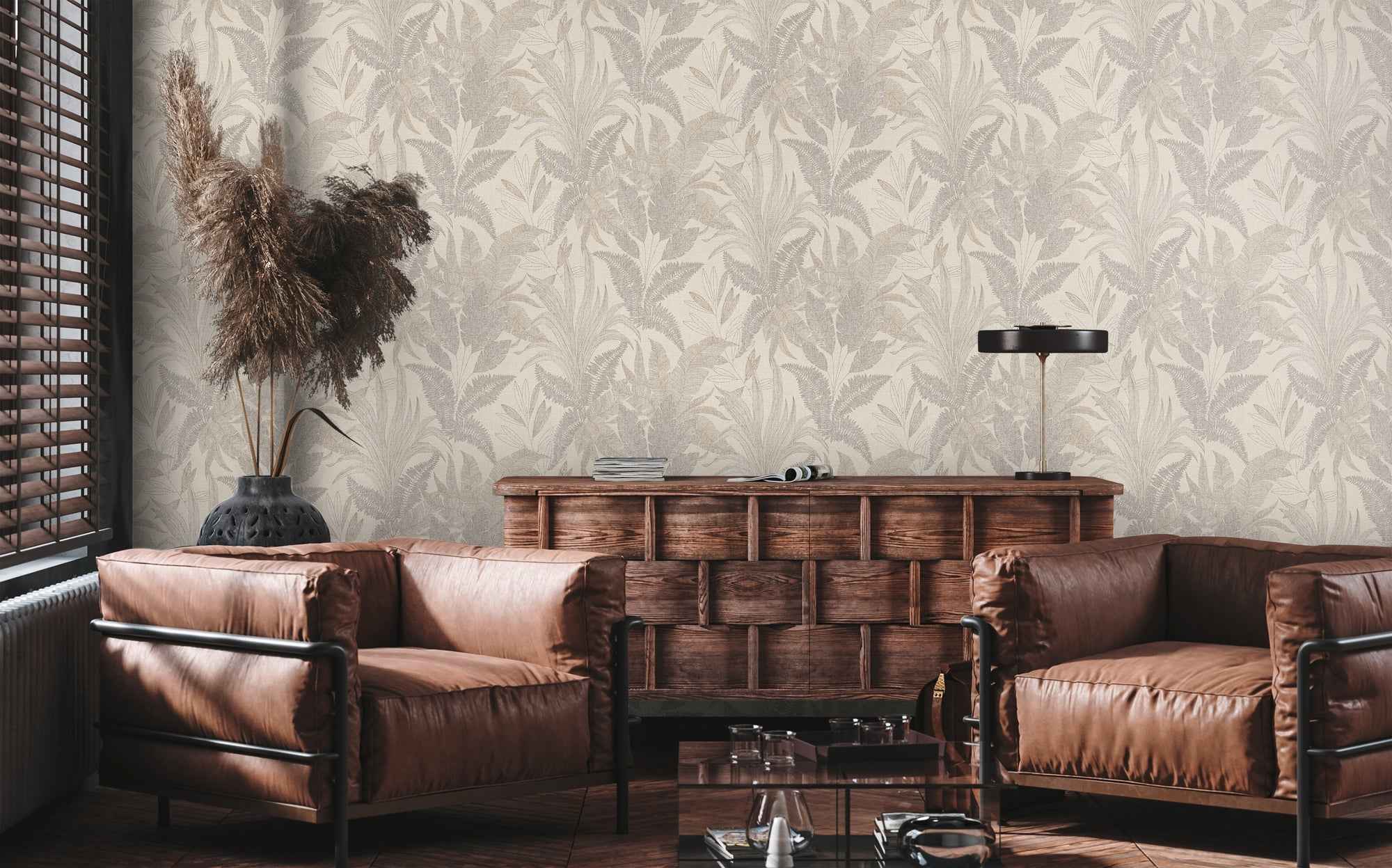 Hochwertige Vliestapete Beige Floral