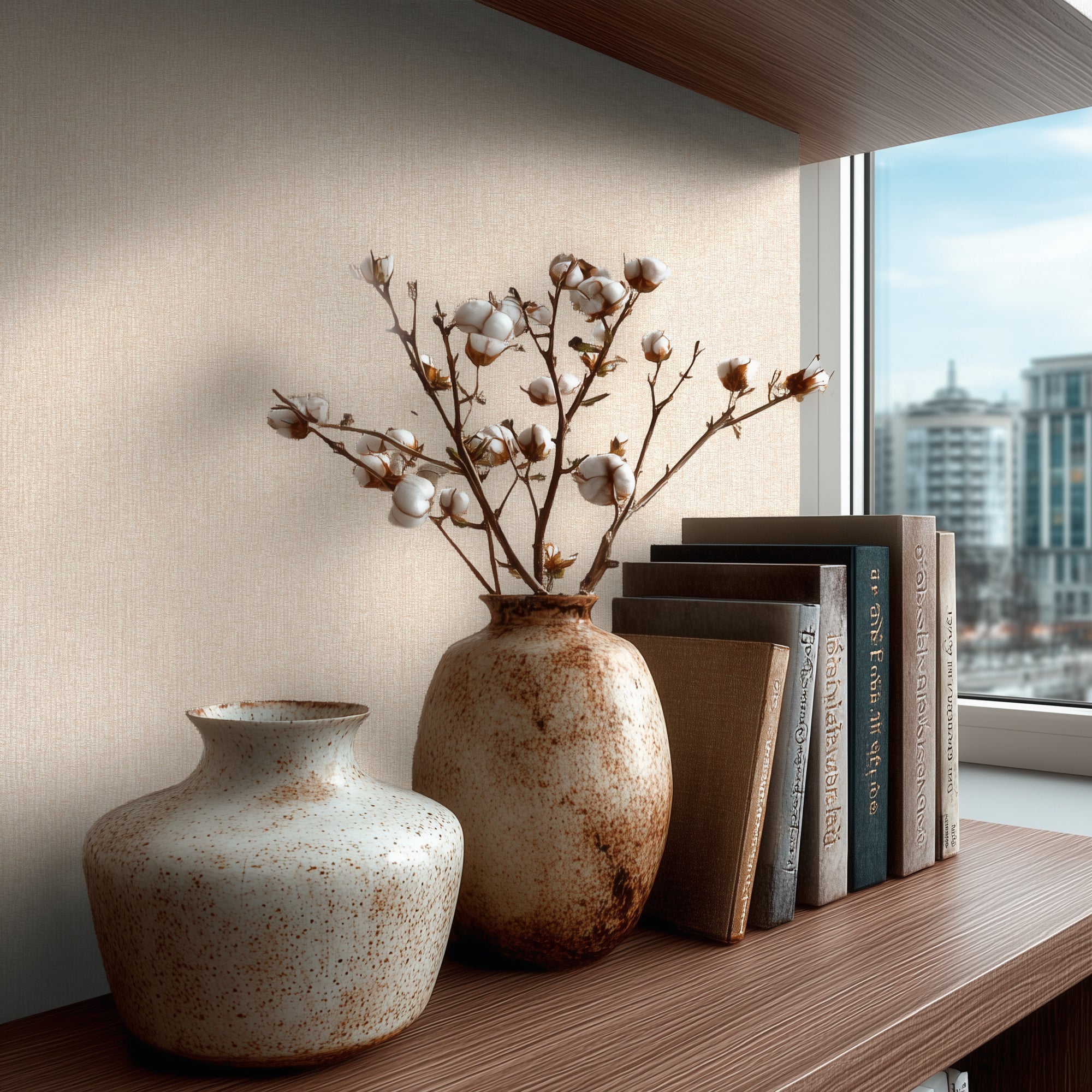 Hochwertige Vliestapete Beige Unitapete
